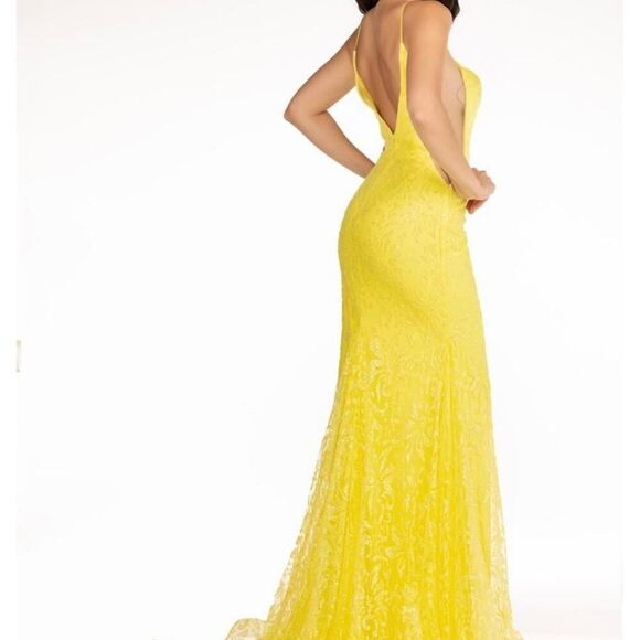 NWT‎ Abby Paris x Lucci Lu Neon Yellow Glitter Tulle Gown Size 2 - Picture 2 of 14